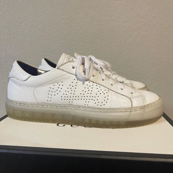 P448 John White Leather Low Top Casual Sneaker Women's 39 EU/9 US Made In Italy - Picture 3 of 11